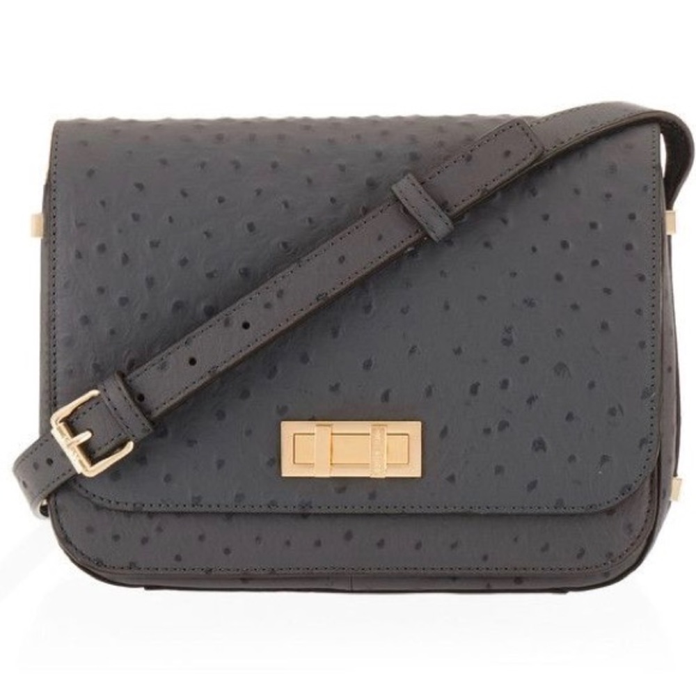 Henri Bendel Dalton Ostrich Messenger - Dark Grey